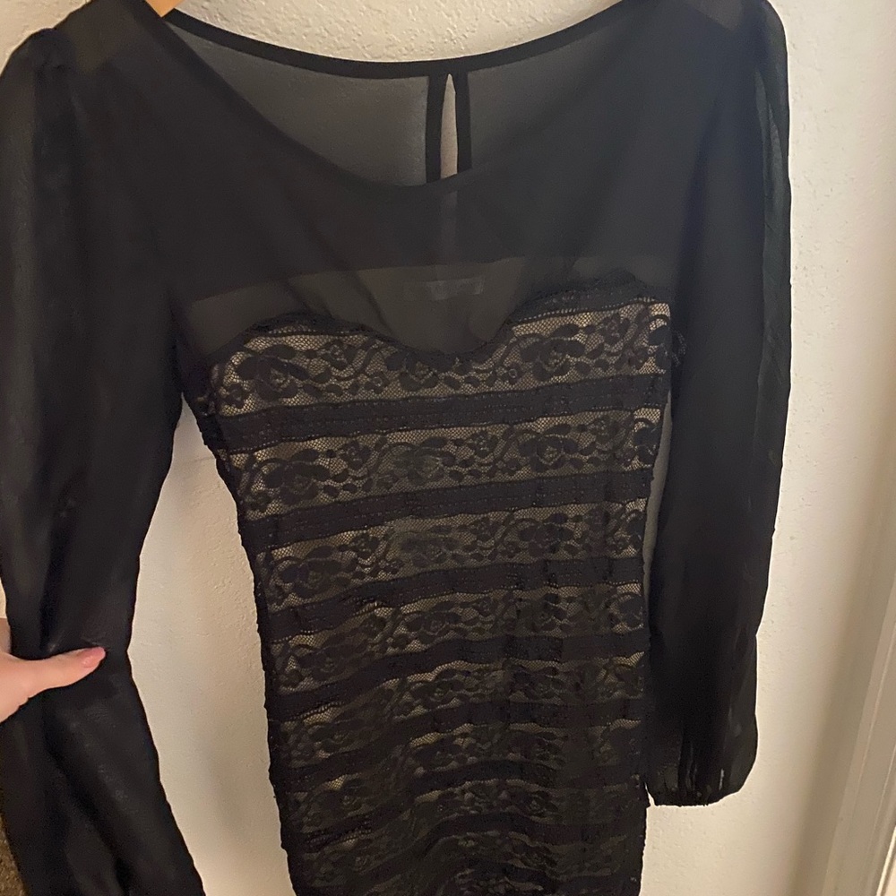 Black lace, long sleeve dress